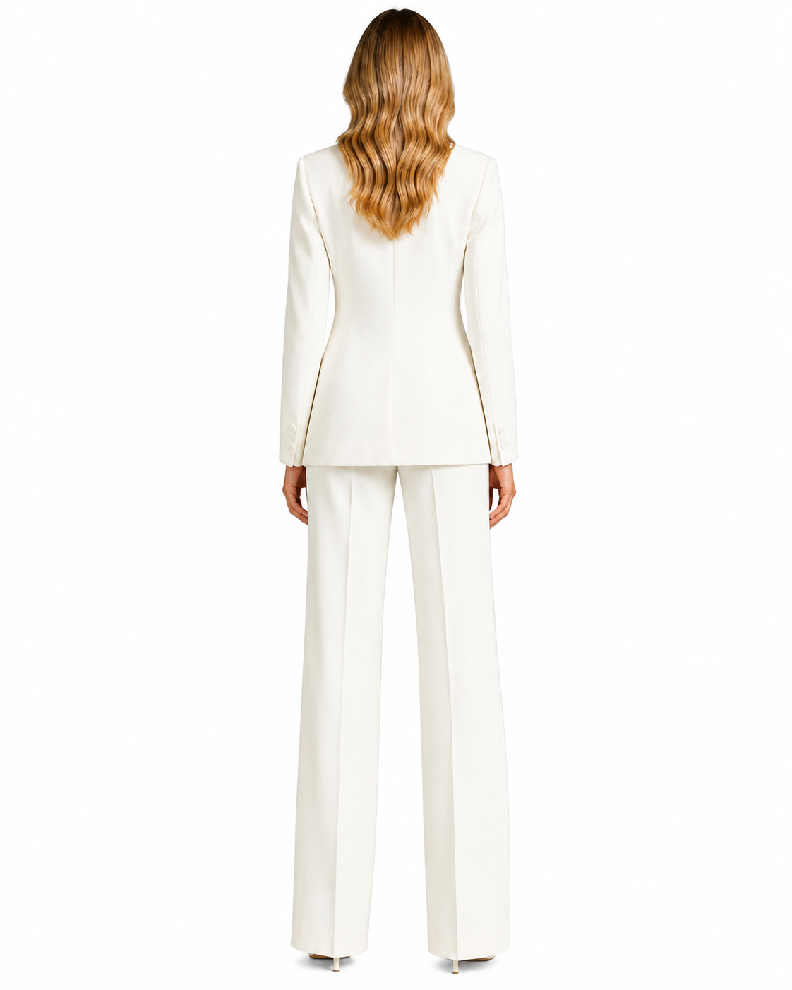 Women's Polyester Blazer and Wide-Leg Trousers Set – Tailored Design with Notched Lapel
