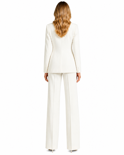 Women's Polyester Blazer and Wide-Leg Trousers Set – Tailored Design with Notched Lapel