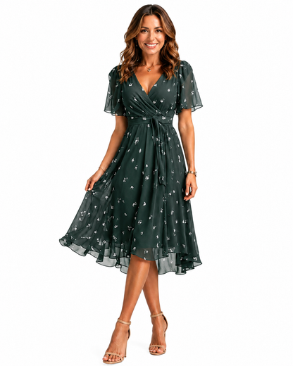 Women's Lightweight V-Neck Summer Dress – Flowing Midi Silhouette