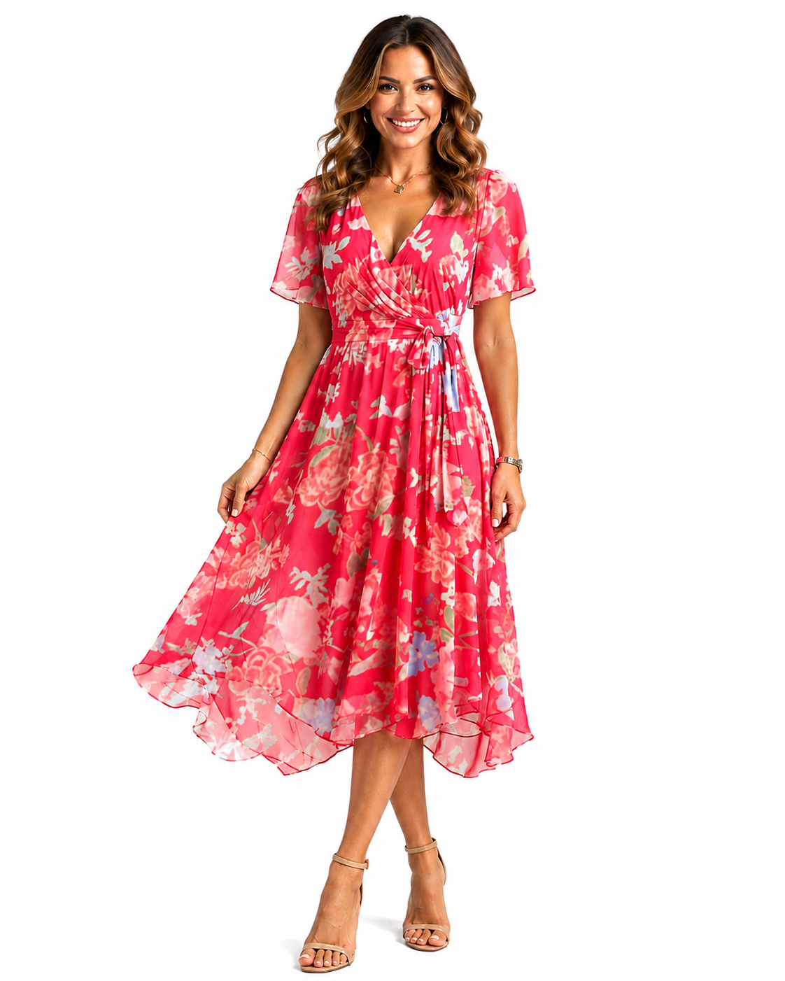 Women's Lightweight V-Neck Summer Dress – Flowing Midi Silhouette