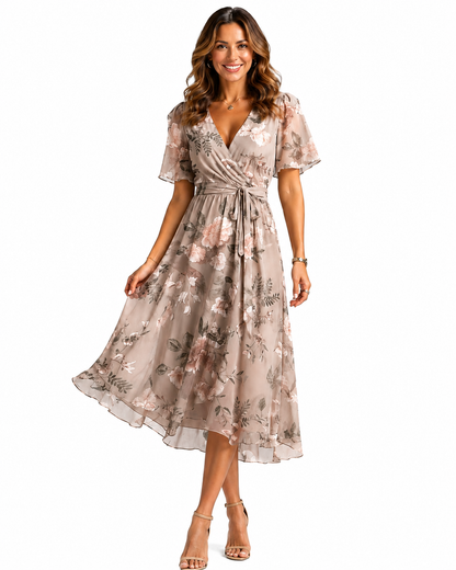 Women's Lightweight V-Neck Summer Dress – Flowing Midi Silhouette