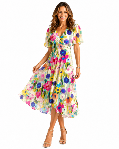 Women's Lightweight V-Neck Summer Dress – Flowing Midi Silhouette