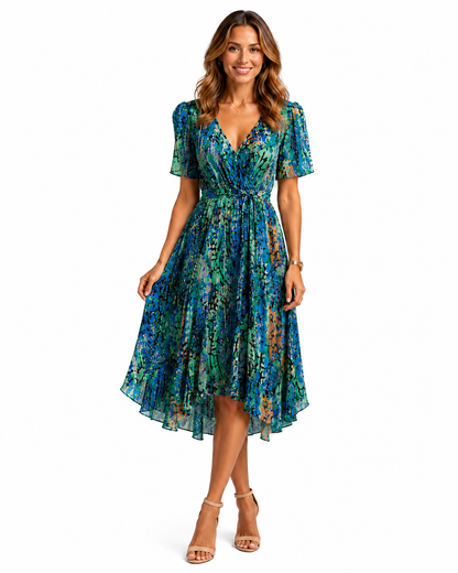 Women's Lightweight V-Neck Summer Dress – Flowing Midi Silhouette