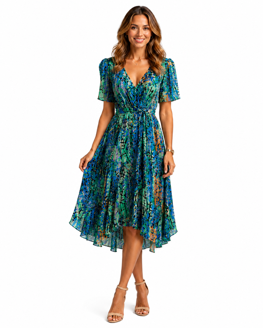 Women's Lightweight V-Neck Summer Dress – Flowing Midi Silhouette