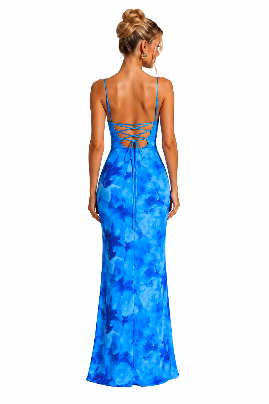 Women's Floral Maxi Dress – Ruched Bodice with Draped Neckline