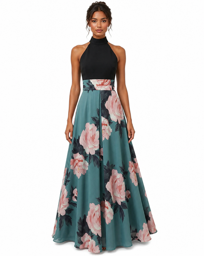 Women's Floral Maxi Summer Dress – Sleeveless with Round Neckline