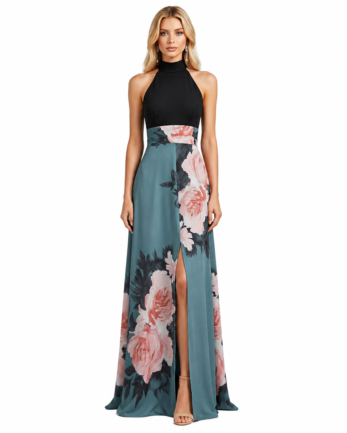 Women's Floral Maxi Summer Dress – Sleeveless with Round Neckline