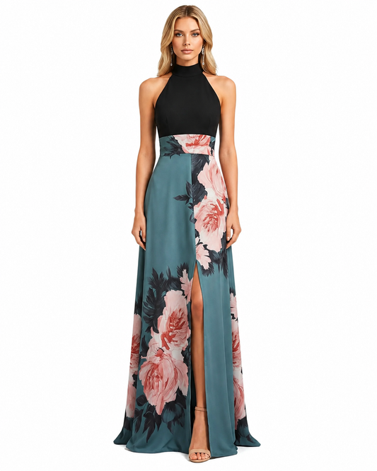 Women's Floral Maxi Summer Dress – Sleeveless with Round Neckline
