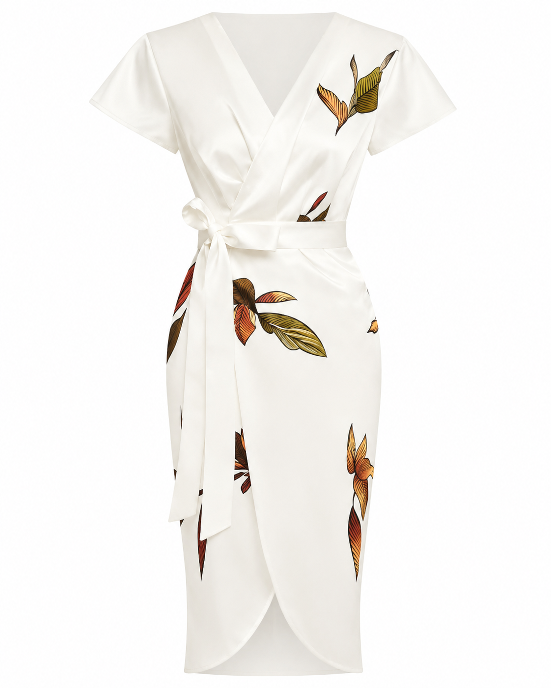 Women's Wrap Midi Dress – V-Neckline with Flutter Sleeves