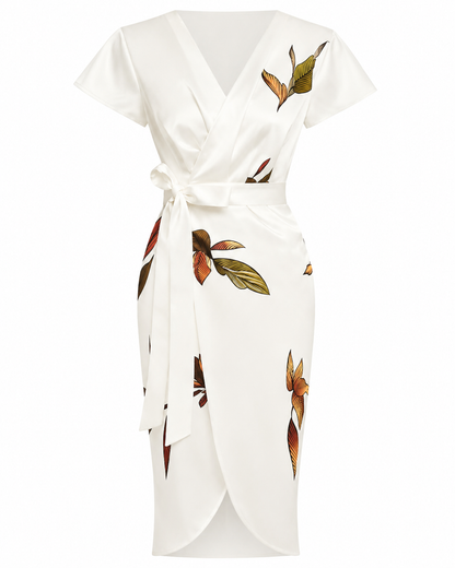 Women's Wrap Midi Dress – V-Neckline with Flutter Sleeves