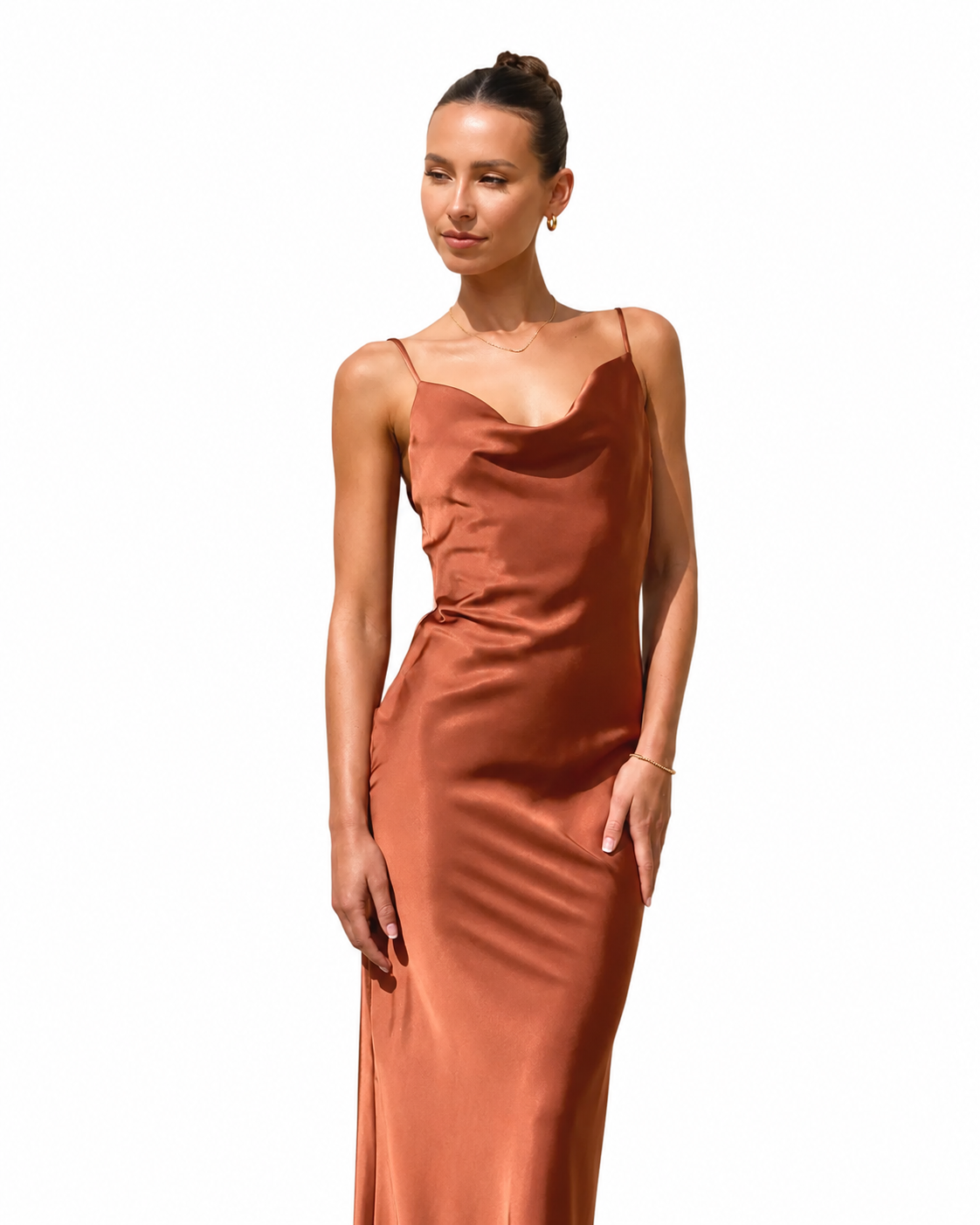 Women's Long Satin Dress – Cowl Neck with Adjustable Straps