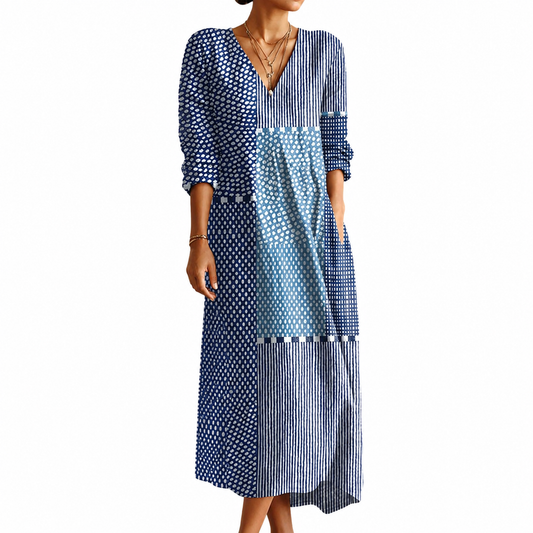 Women's Lightweight Linen Dress – Vintage Abstract Print with Relaxed Fit