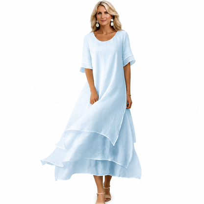 Women's Knee-Length Summer Dress – Open Neckline with Fluid Cut