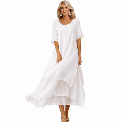 Women's Knee-Length Summer Dress – Open Neckline with Fluid Cut