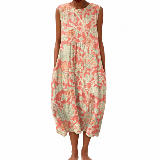 Women's Lightweight Floral Midi Dress – Relaxed Fit, Sleeveless
