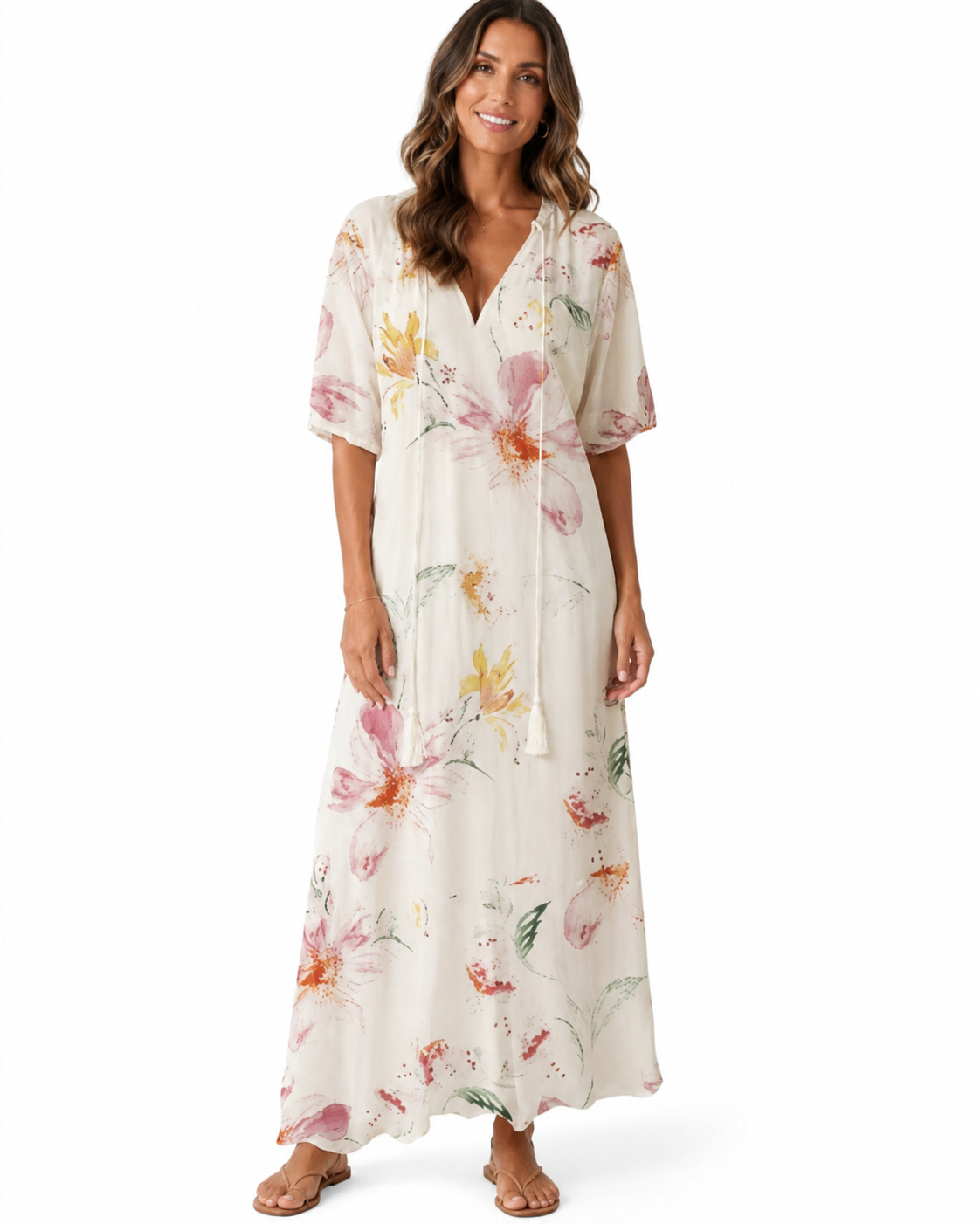 Women's Lightweight Bohemian Vintage Summer Dress – Relaxed Fit with Flattering V-Neckline