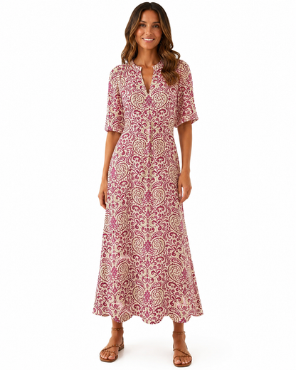Women's Lightweight Bohemian Vintage Summer Dress – Relaxed Fit with Flattering V-Neckline