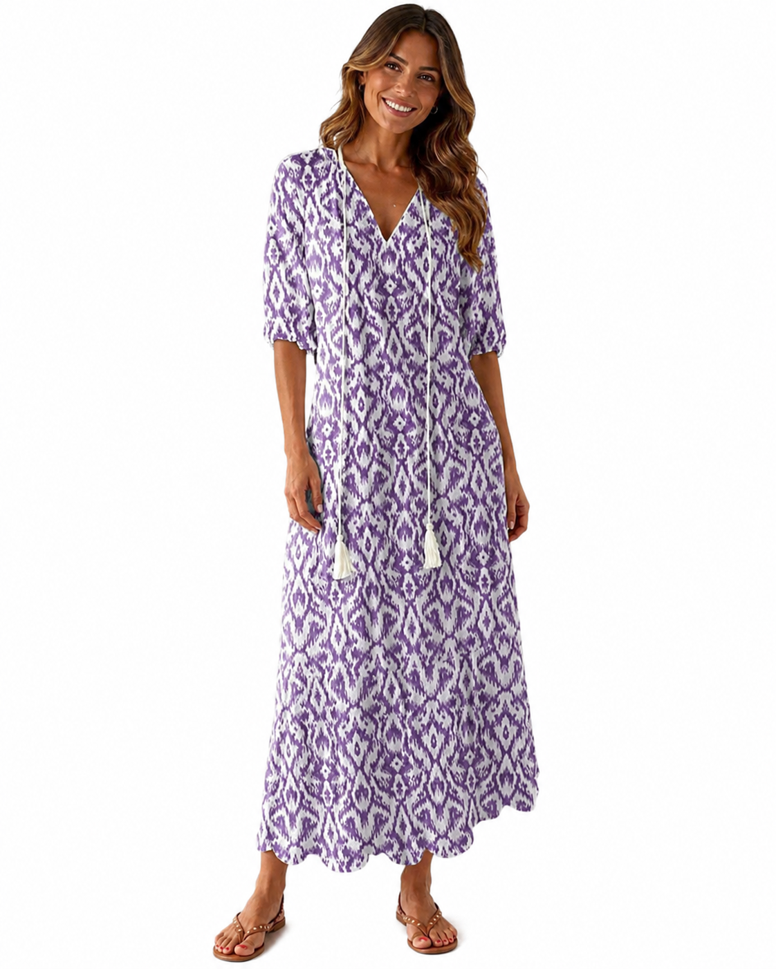 Women's Lightweight Bohemian Vintage Summer Dress – Relaxed Fit with Flattering V-Neckline