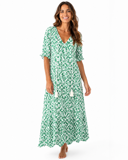 Women's Lightweight Bohemian Vintage Summer Dress – Relaxed Fit with Flattering V-Neckline