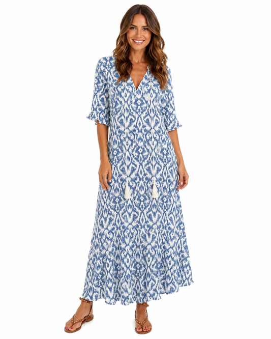 Women's Lightweight Bohemian Vintage Summer Dress – Relaxed Fit with Flattering V-Neckline