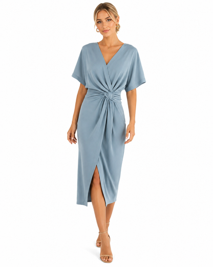 Women's Summer Wrap Dress – V-Neck with Side Slit and Elegant Draping