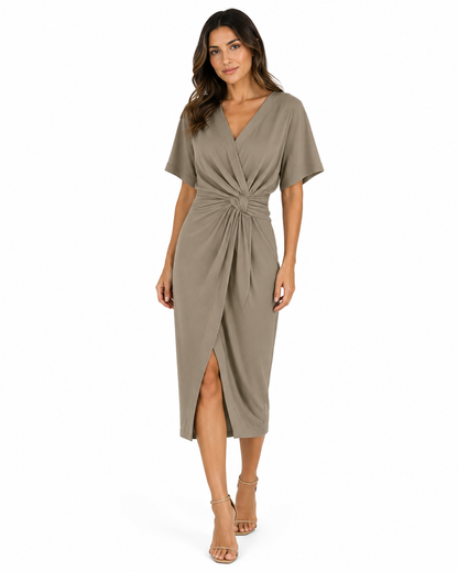 Women's Summer Wrap Dress – V-Neck with Side Slit and Elegant Draping