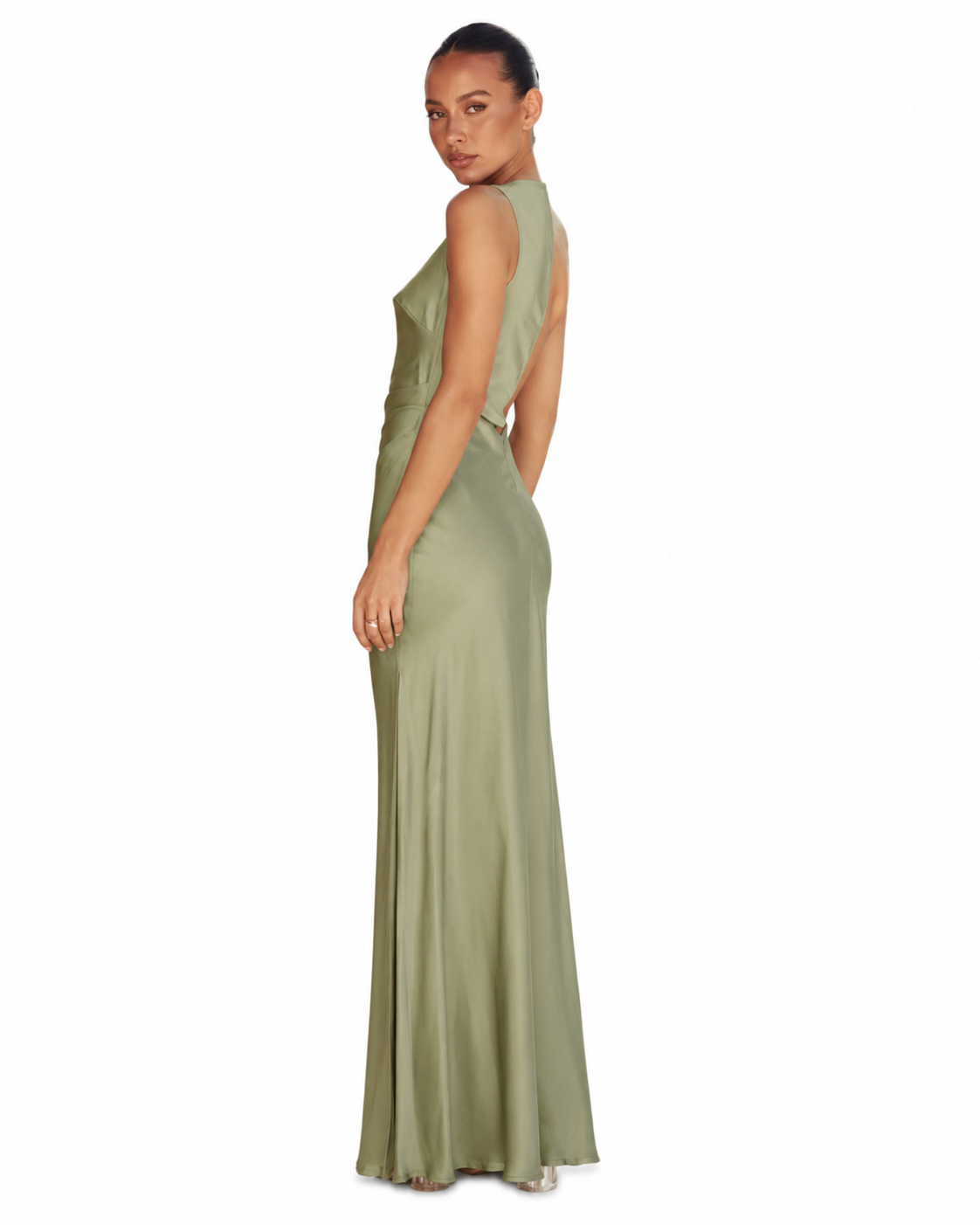 Women's Satin Evening Dress – One-Shoulder with Asymmetrical Slit – Floor-Length