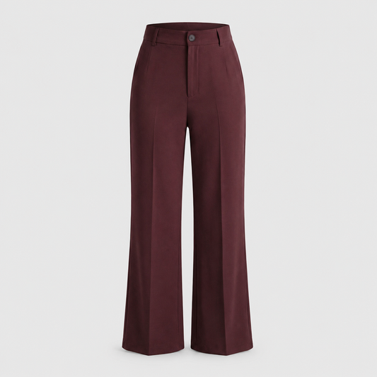 Women's High-Waisted Wide Leg Trousers – Crease Details with Side Pockets