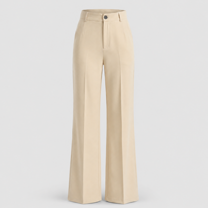 Women's High-Waisted Wide Leg Trousers – Crease Details with Side Pockets