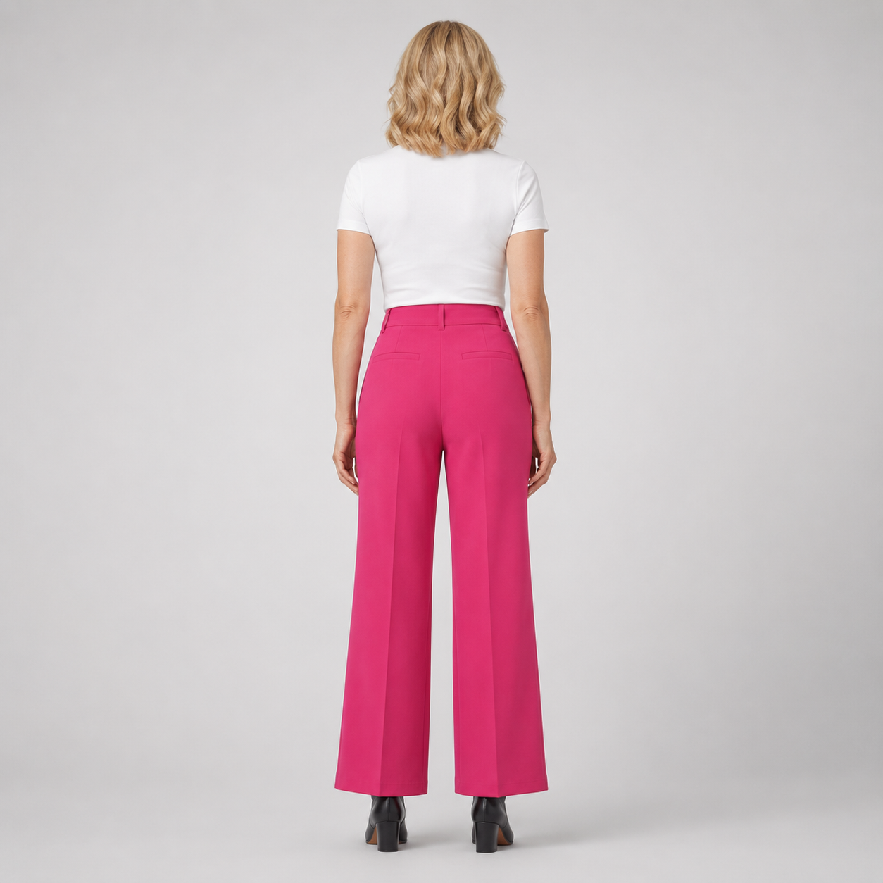 Women's High-Waisted Wide Leg Trousers – Crease Details with Side Pockets