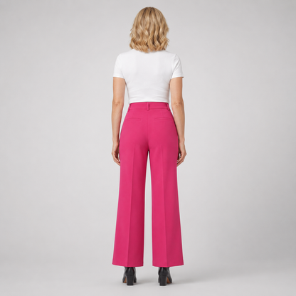 Women's High-Waisted Wide Leg Trousers – Crease Details with Side Pockets