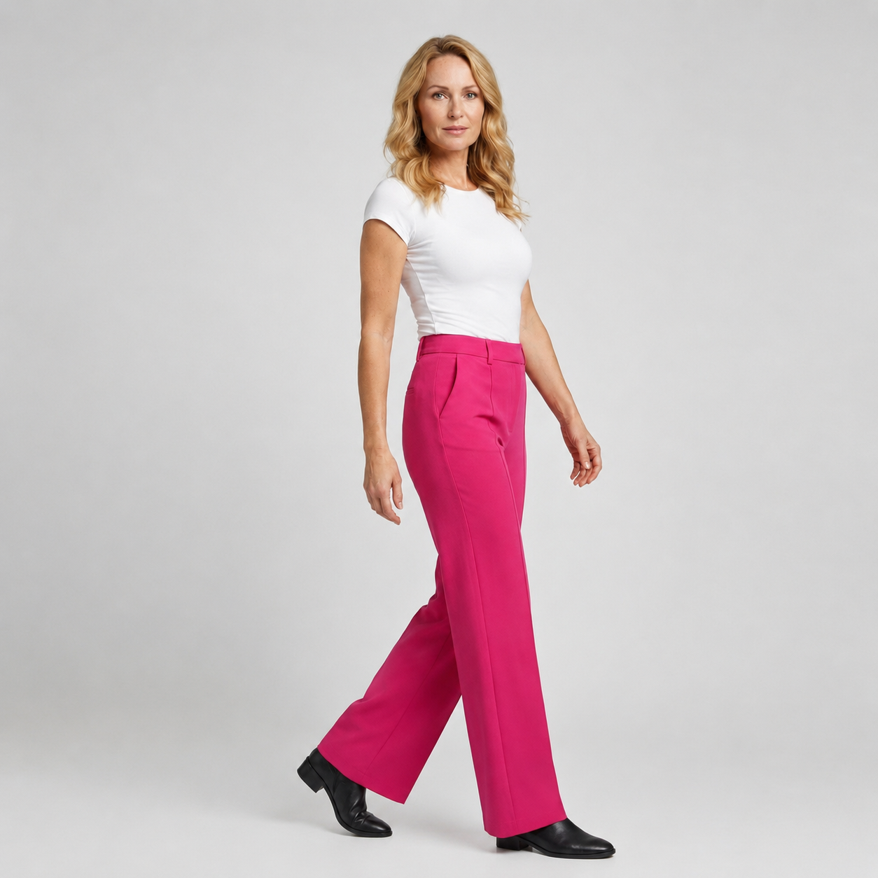 Women's High-Waisted Wide Leg Trousers – Crease Details with Side Pockets