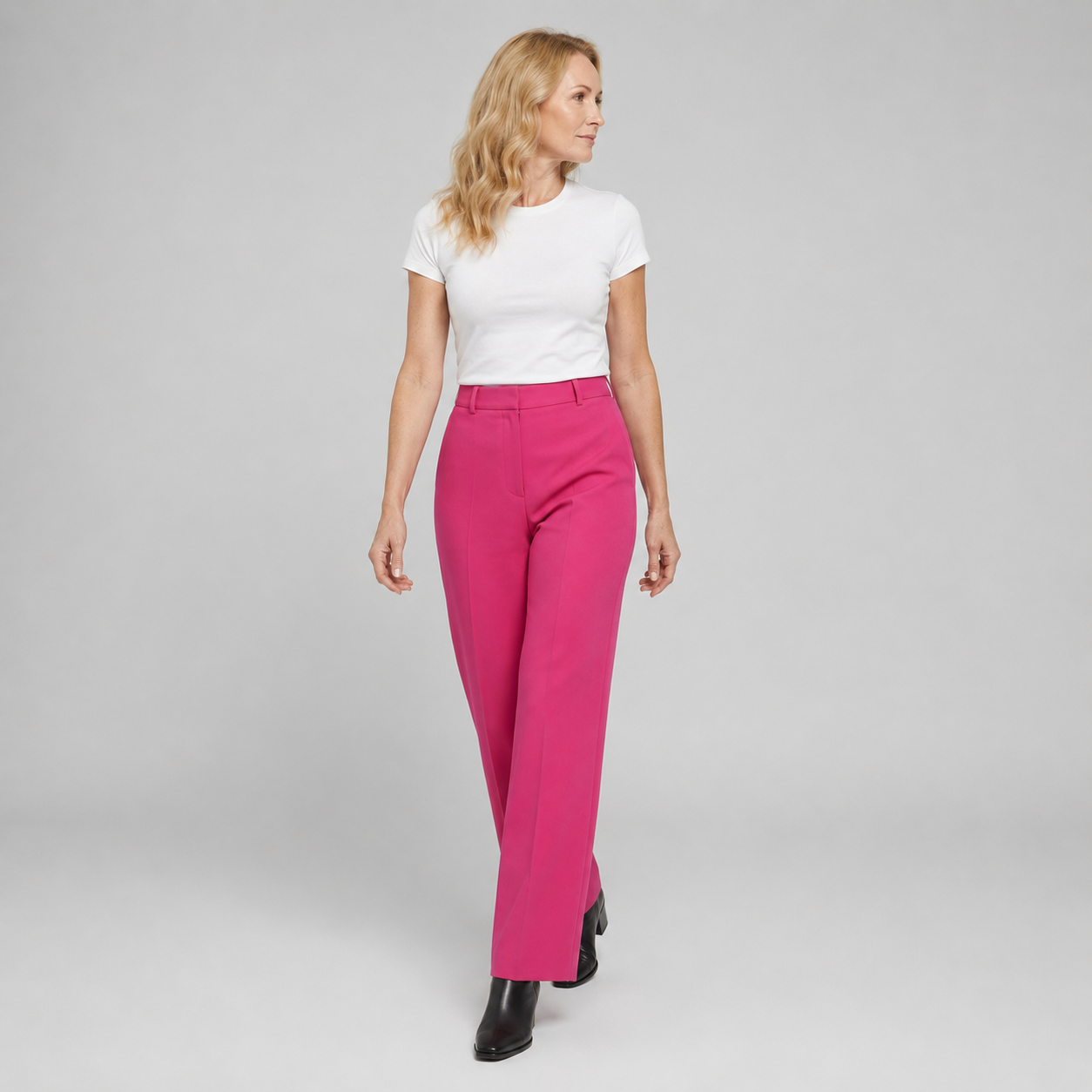 Women's High-Waisted Wide Leg Trousers – Crease Details with Side Pockets