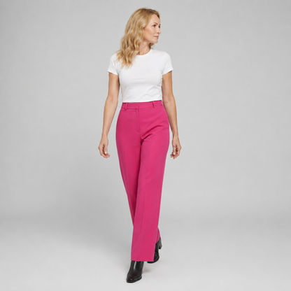 Women's High-Waisted Wide Leg Trousers – Crease Details with Side Pockets