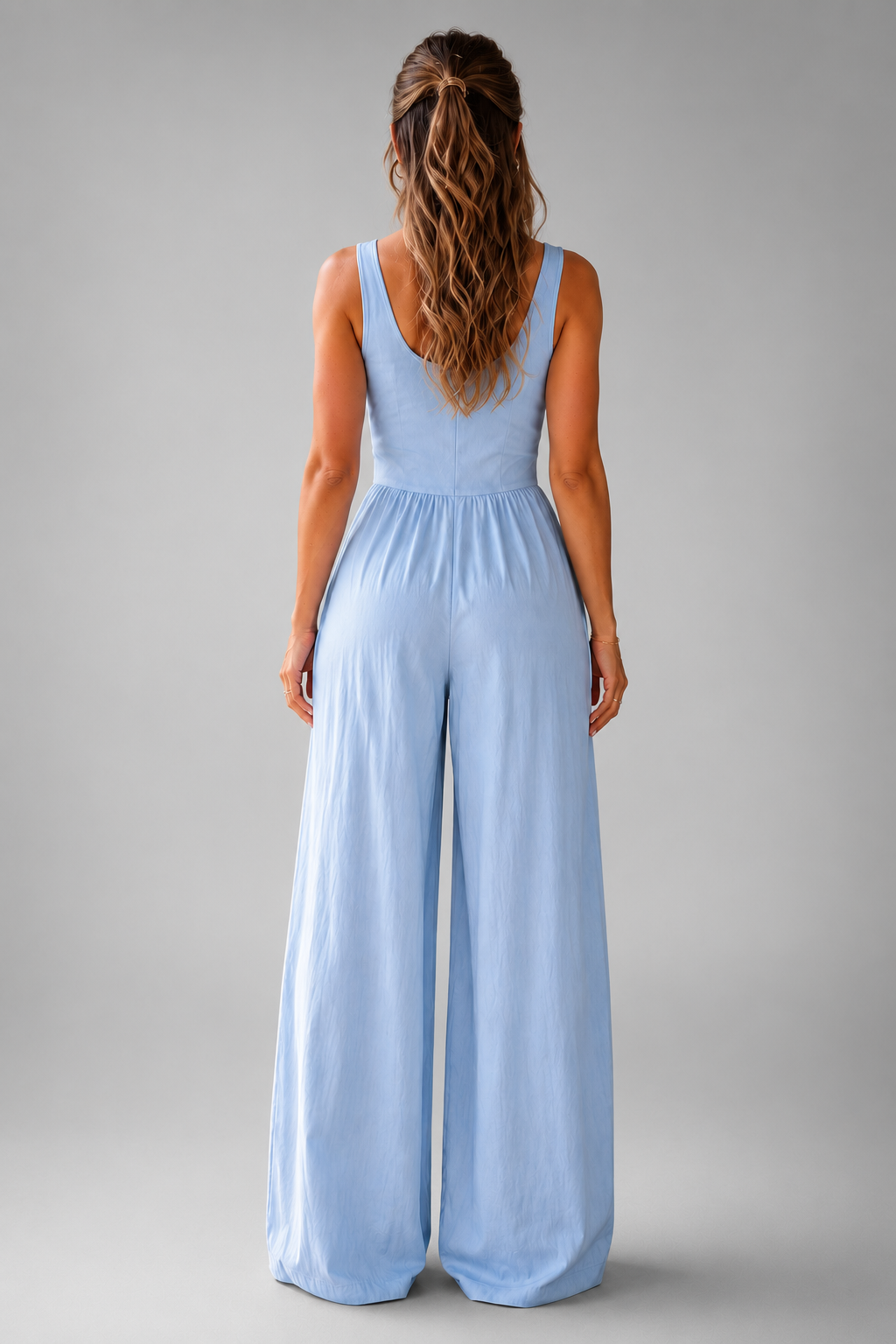 Women's Lightweight Sleeveless Wide Leg Jumpsuit – Relaxed Fit with Patch Pockets