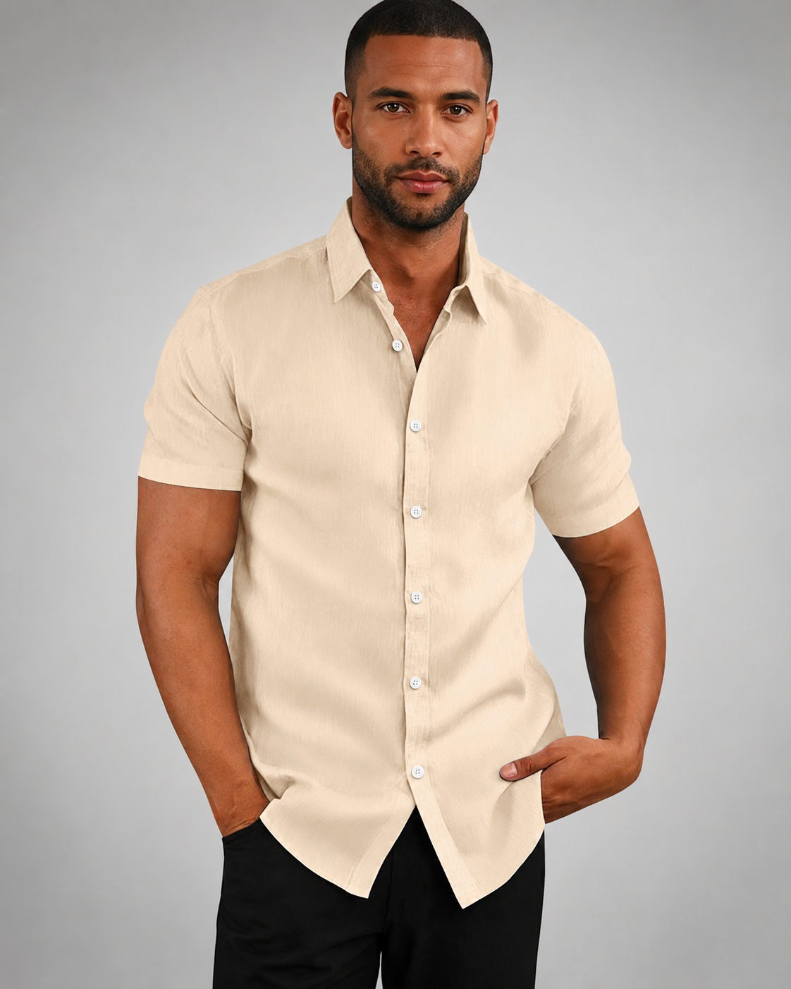 Men's Lightweight Short Sleeve Button Shirt – Slim Fit with Classic Collar
