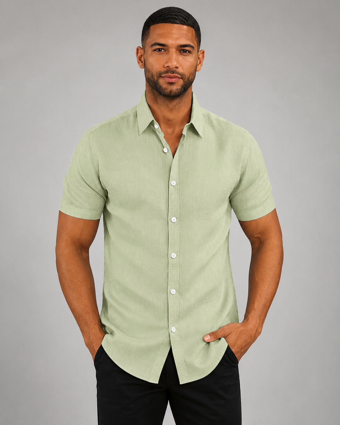 Men's Lightweight Short Sleeve Button Shirt – Slim Fit with Classic Collar