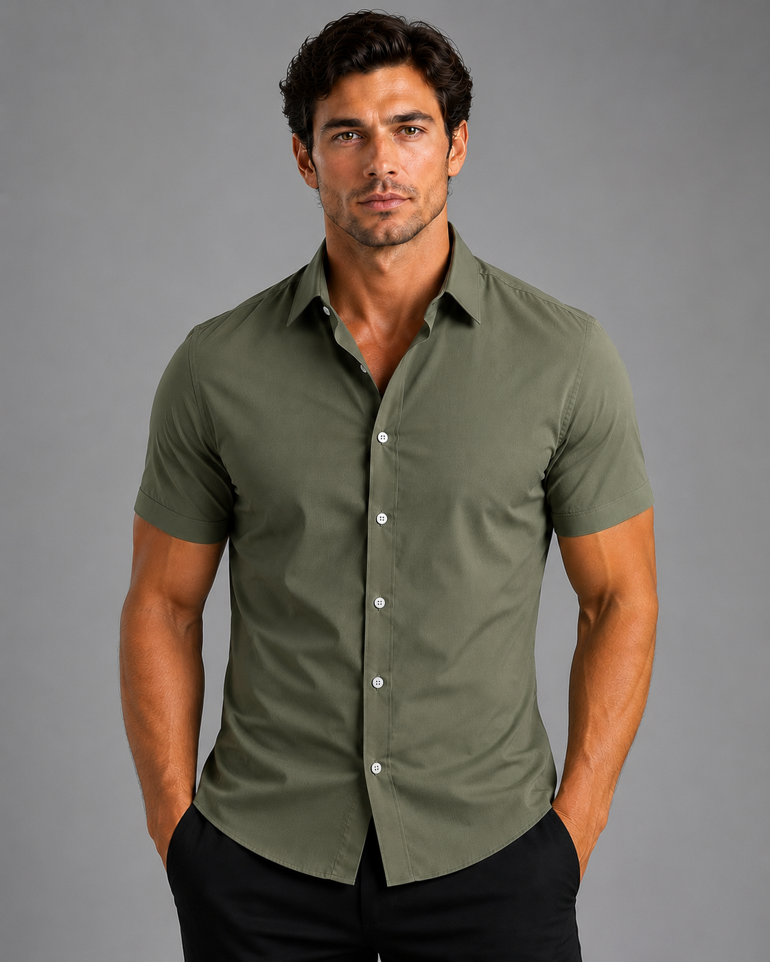 Men's Lightweight Short Sleeve Button Shirt – Slim Fit with Classic Collar