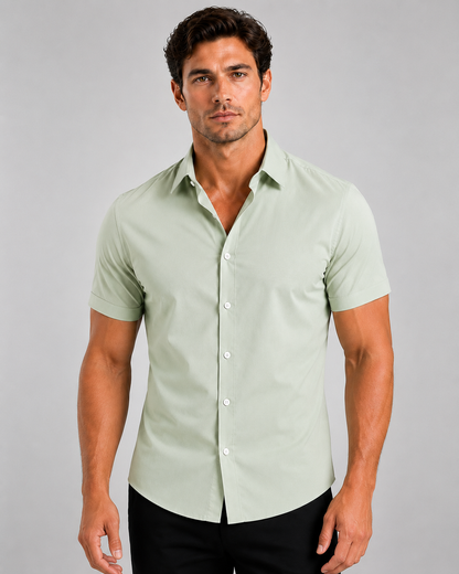 Men's Lightweight Short Sleeve Button Shirt – Slim Fit with Classic Collar