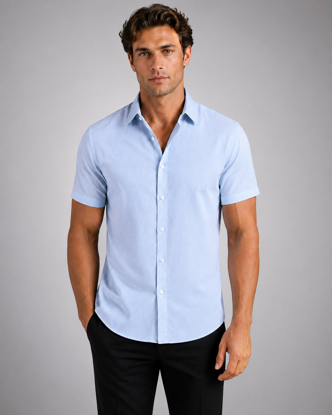Men's Lightweight Short Sleeve Button Shirt – Slim Fit with Classic Collar