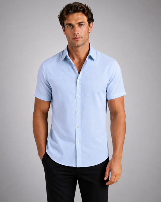 Men's Lightweight Short Sleeve Button Shirt – Slim Fit with Classic Collar