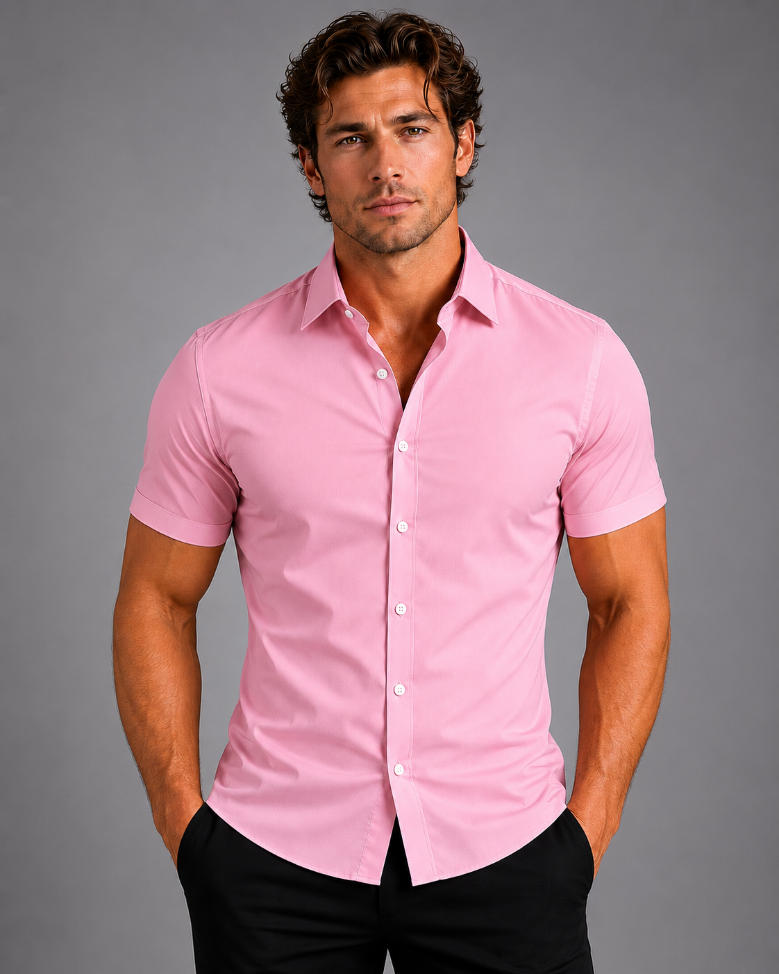 Men's Lightweight Short Sleeve Button Shirt – Slim Fit with Classic Collar