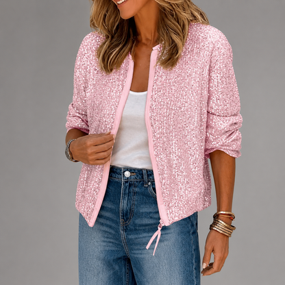Women's Sequin Bomber Jacket – Relaxed Fit with Zip Fastening and Side Pockets