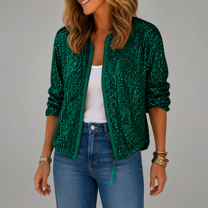 Women's Sequin Bomber Jacket – Relaxed Fit with Zip Fastening and Side Pockets