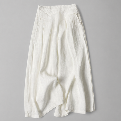 Women's Cotton Linen Wide Leg Pants – High Waist with Pockets