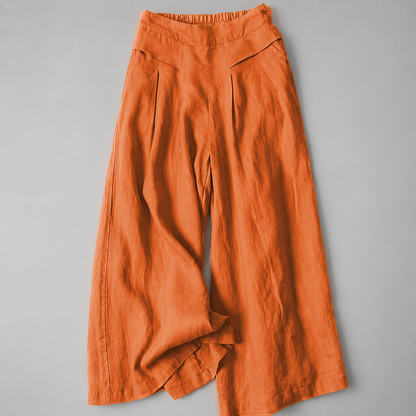 Women's Cotton Linen Wide Leg Pants – High Waist with Pockets