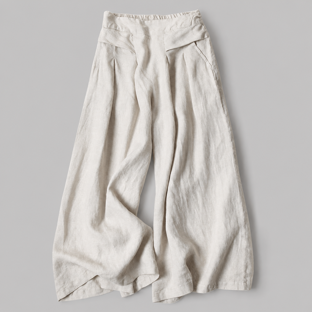 Women's Cotton Linen Wide Leg Pants – High Waist with Pockets