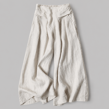 Women's Cotton Linen Wide Leg Pants – High Waist with Pockets