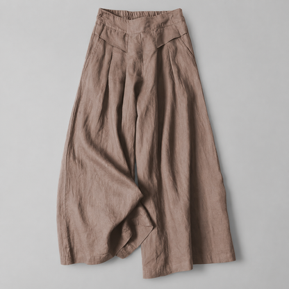 Women's Cotton Linen Wide Leg Pants – High Waist with Pockets