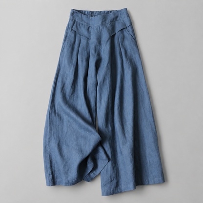 Women's Cotton Linen Wide Leg Pants – High Waist with Pockets